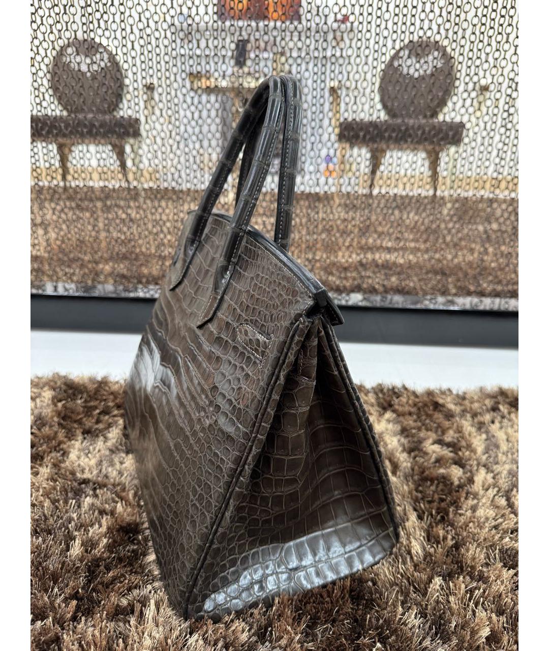 HERMES Коричневая сумка с короткими ручками из экзотической кожи, фото 3