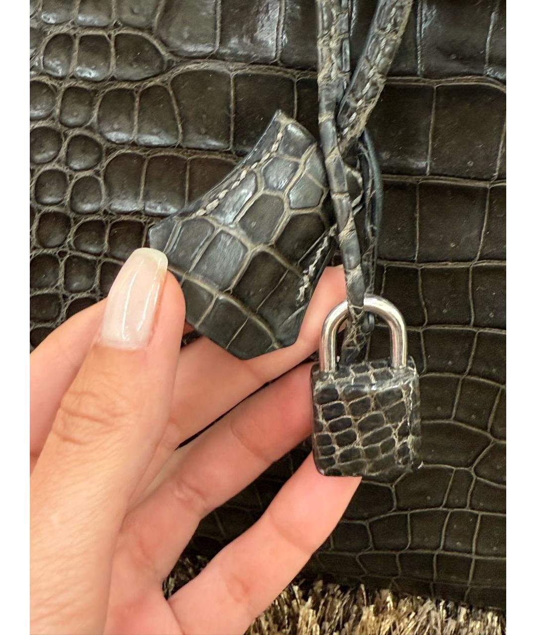 HERMES Коричневая сумка с короткими ручками из экзотической кожи, фото 7