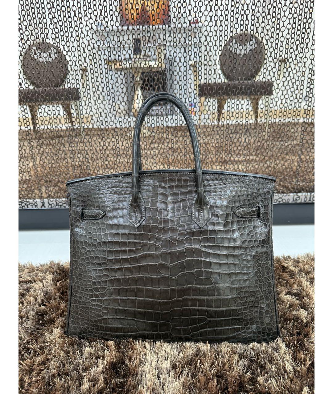 HERMES Коричневая сумка с короткими ручками из экзотической кожи, фото 2