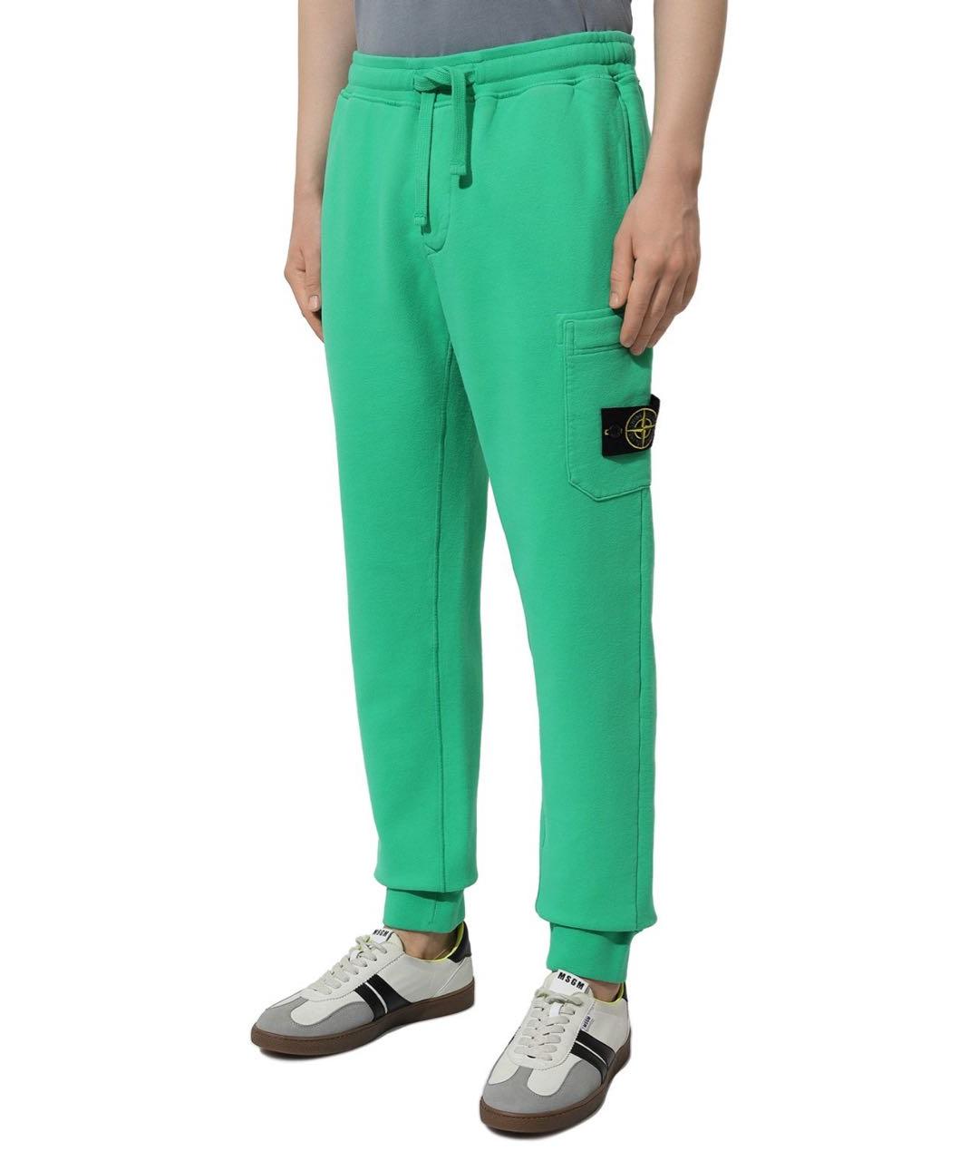 STONE ISLAND Зеленые хлопковые повседневные брюки, фото 2