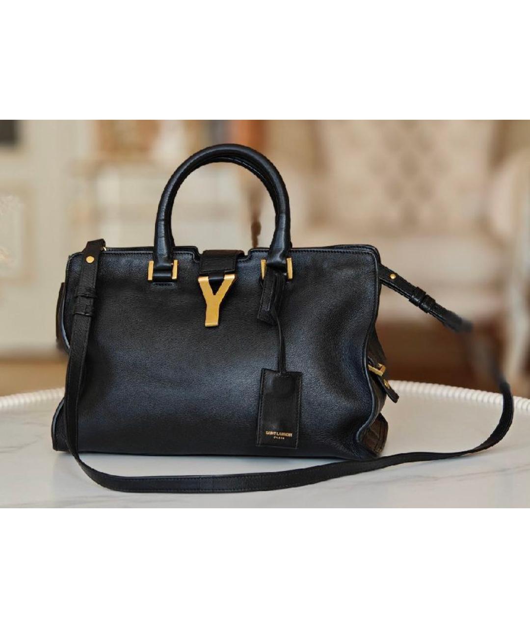 SAINT LAURENT Черная кожаная сумка тоут, фото 9