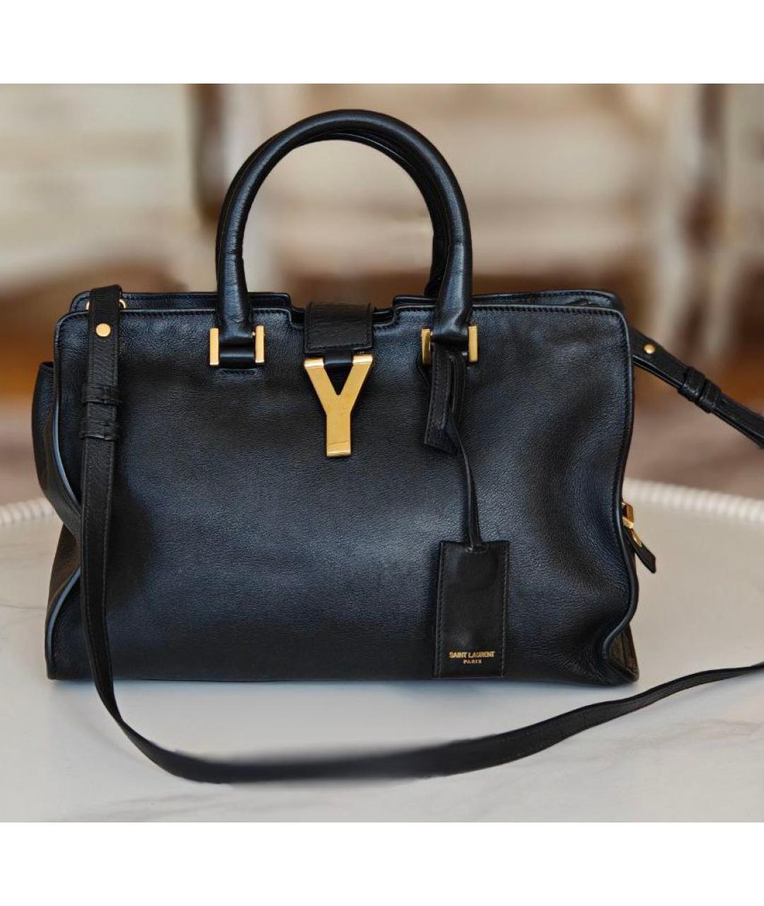 SAINT LAURENT Черная кожаная сумка тоут, фото 2