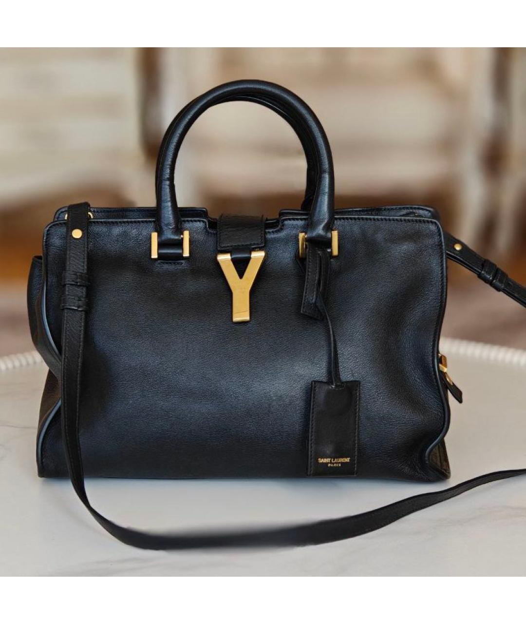 SAINT LAURENT Черная кожаная сумка тоут, фото 8