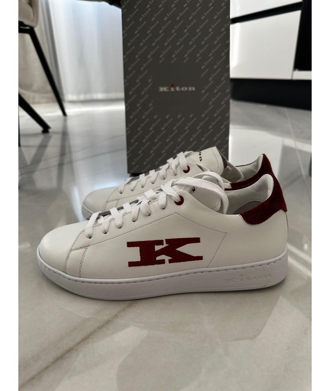 KITON Белые кожаные низкие кроссовки / кеды, фото 3
