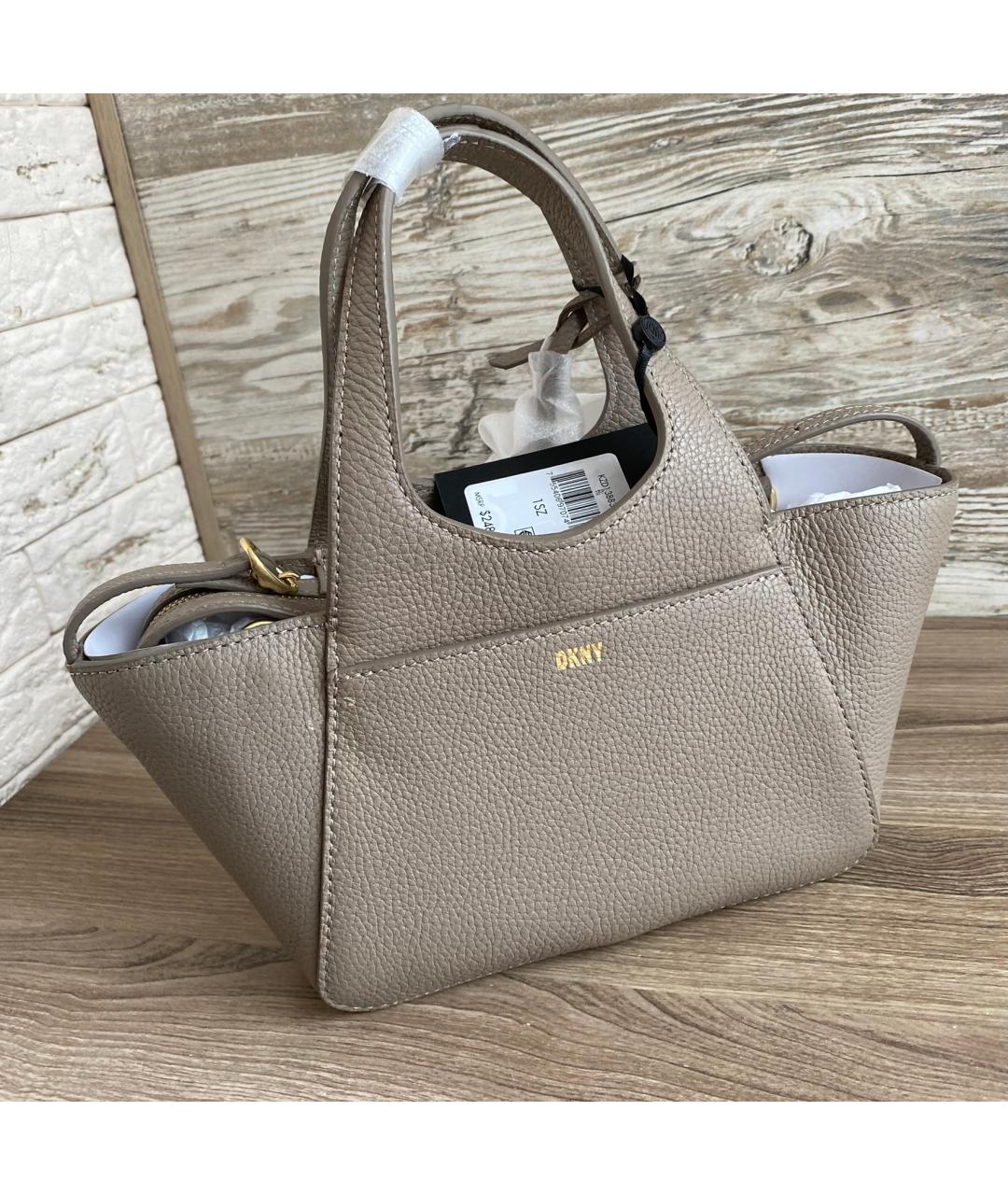 DKNY Бежевая кожаная сумка с короткими ручками, фото 2