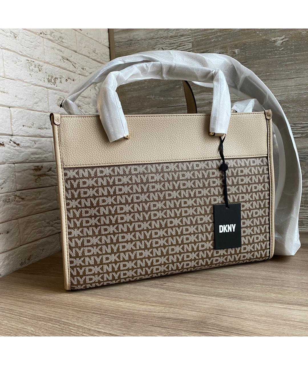 DKNY Бежевая сумка с короткими ручками из искусственной кожи, фото 3