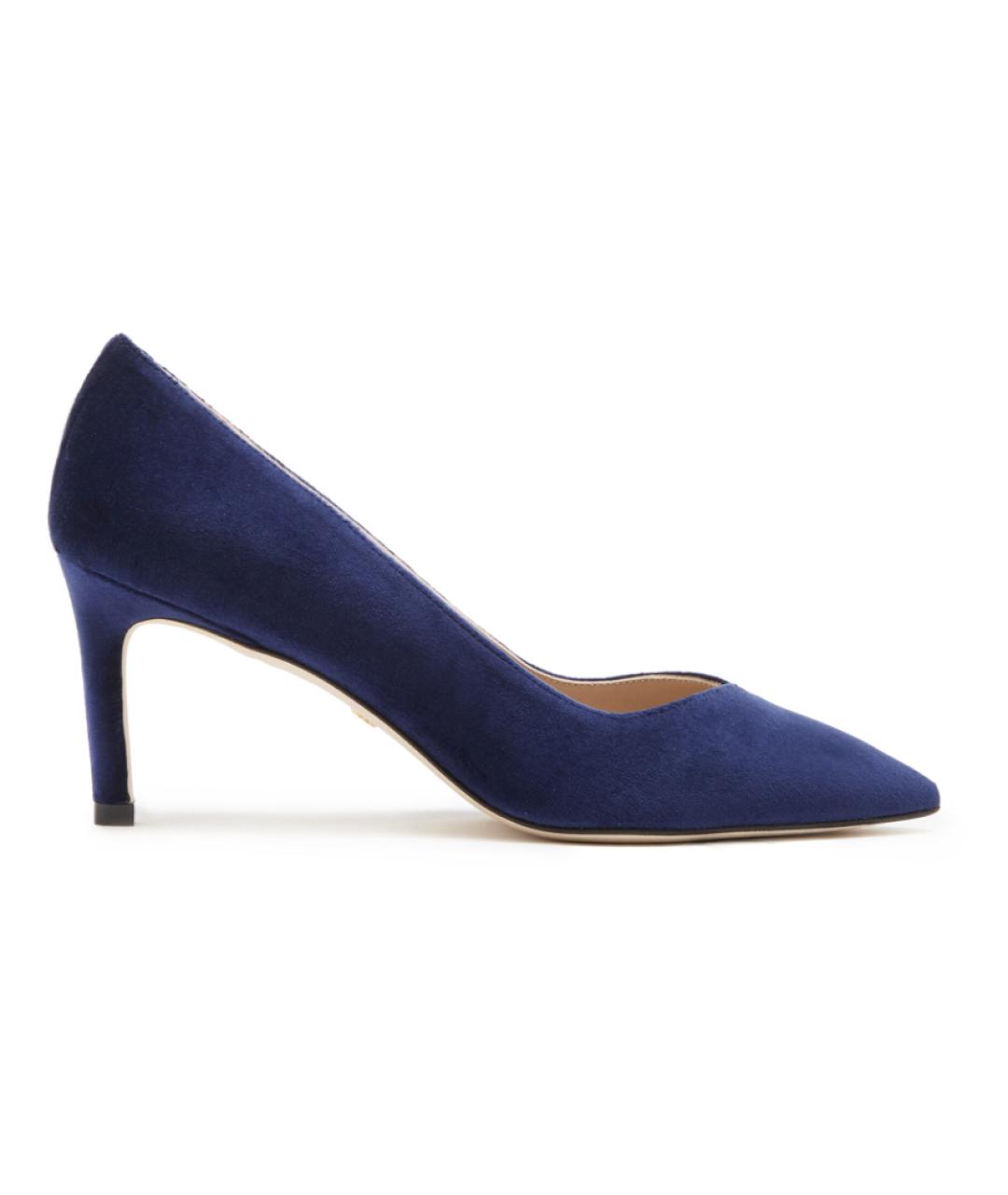 STUART WEITZMAN Темно-синие замшевые лодочки на низком каблуке, фото 5