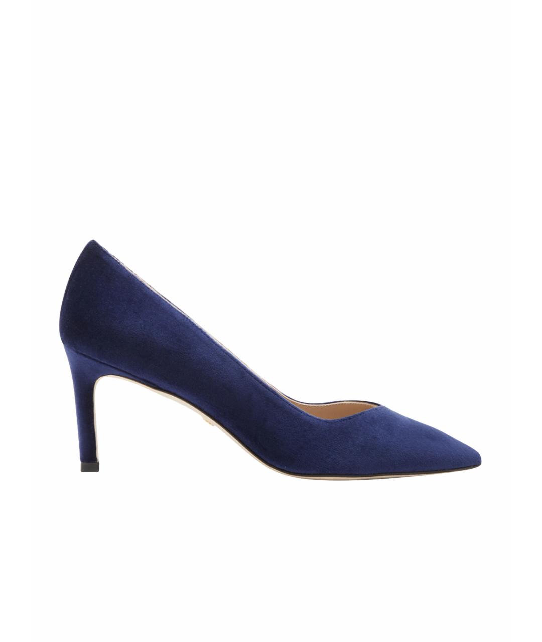 STUART WEITZMAN Темно-синие замшевые лодочки на низком каблуке, фото 1