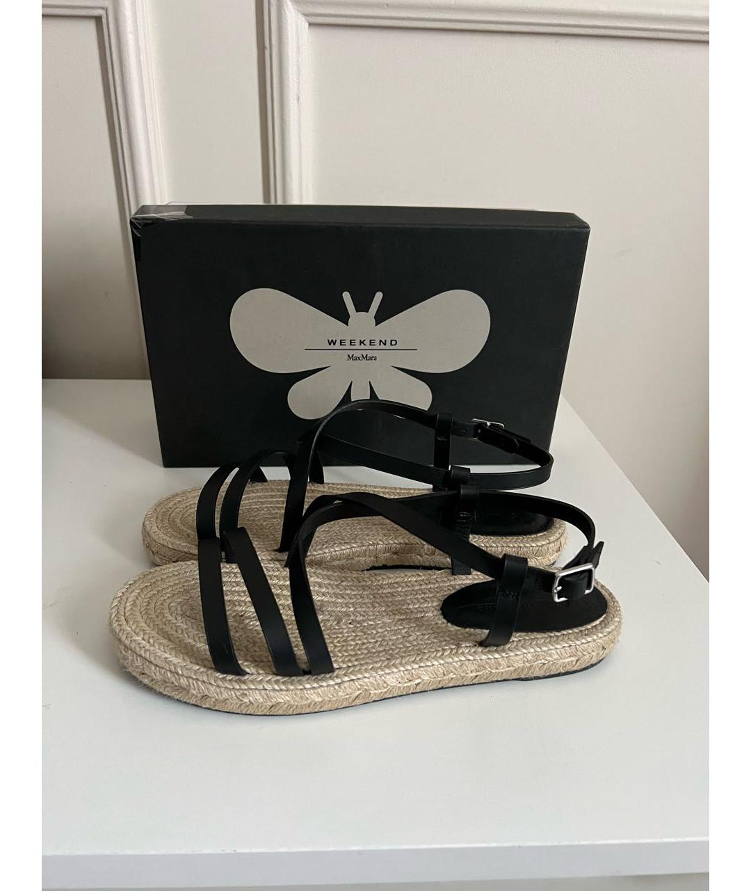 WEEKEND MAX MARA Черные кожаные босоножки, фото 6