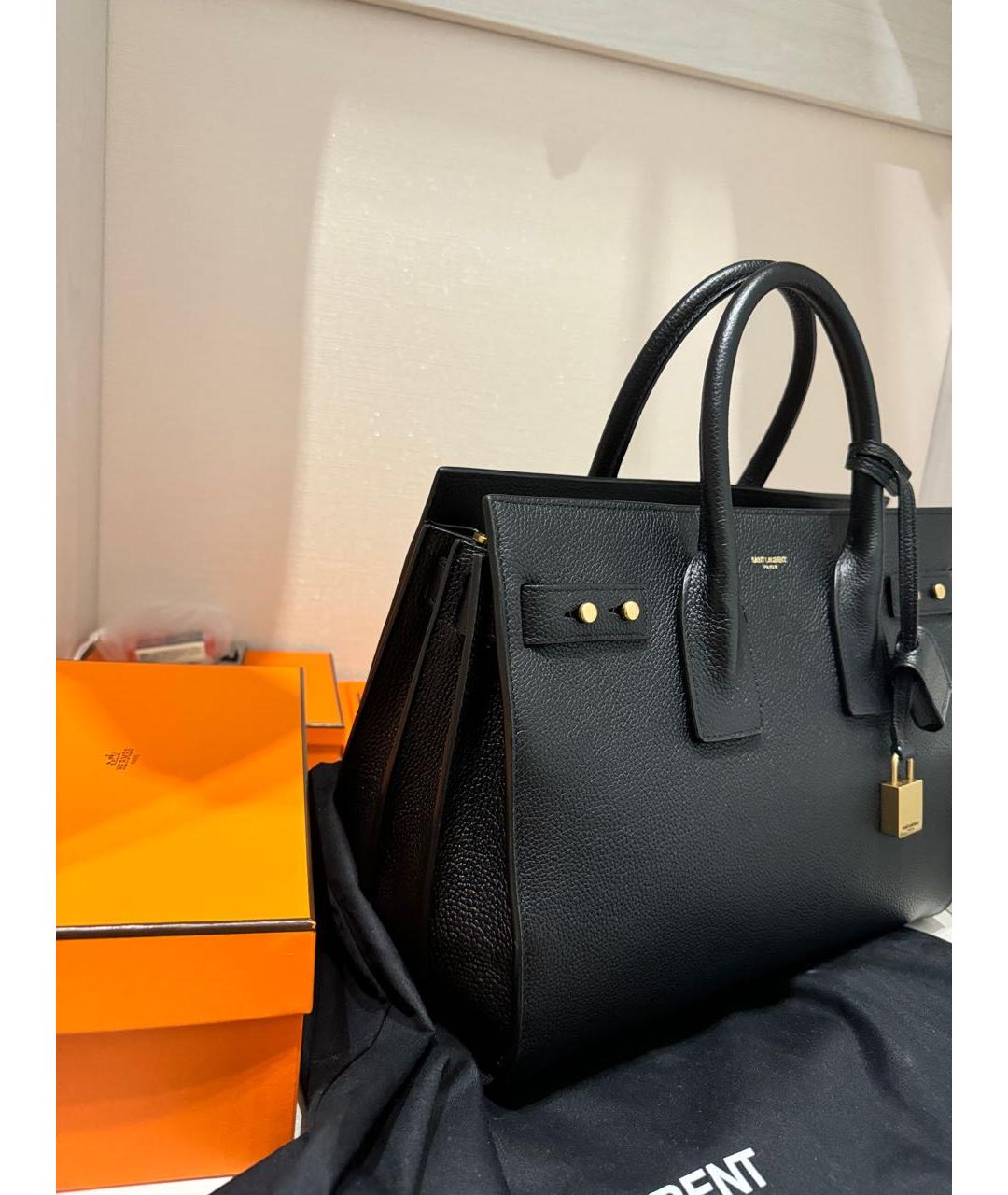 SAINT LAURENT Черная кожаная сумка тоут, фото 3