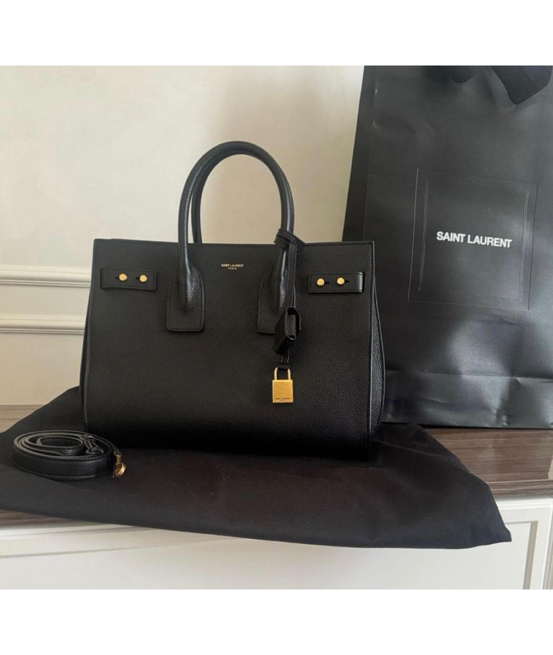 SAINT LAURENT Черная кожаная сумка тоут, фото 2