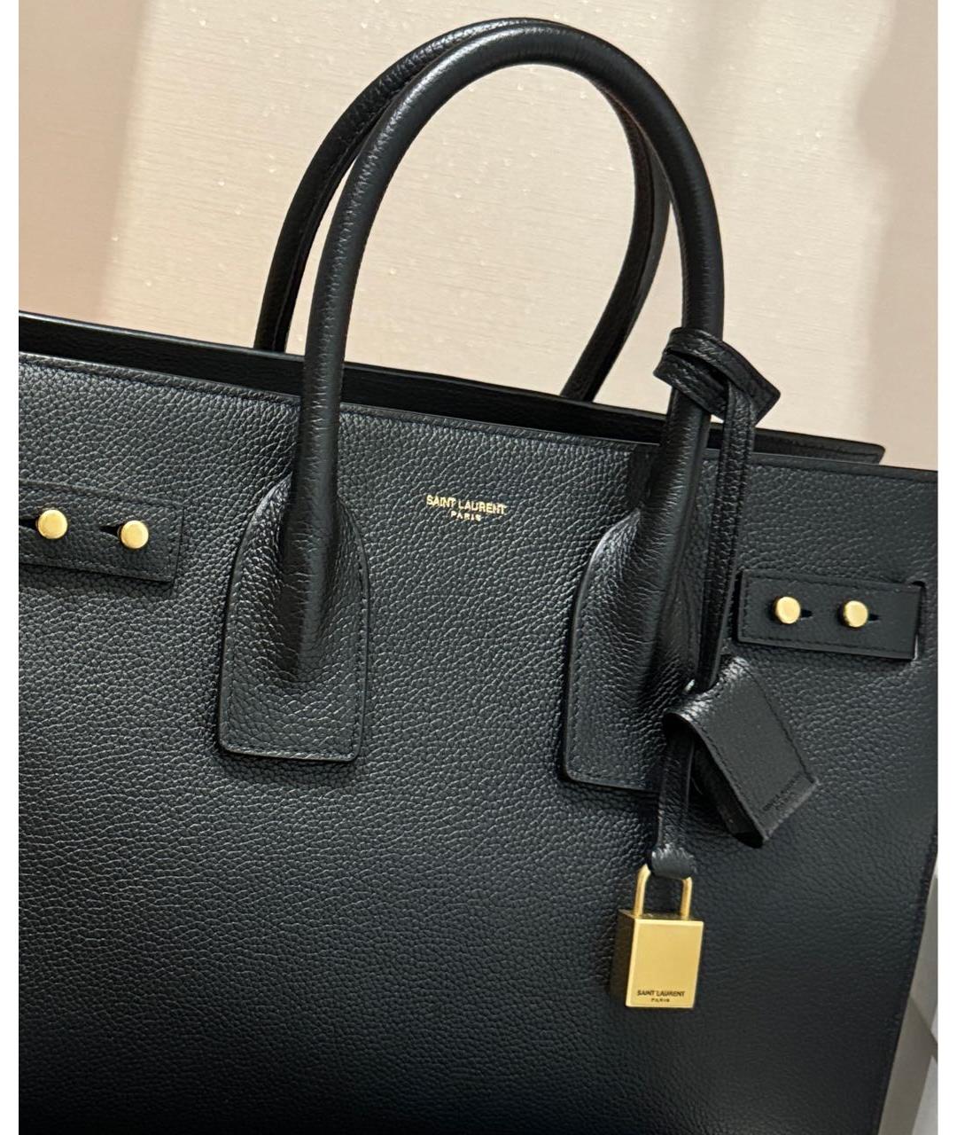 SAINT LAURENT Черная кожаная сумка тоут, фото 5