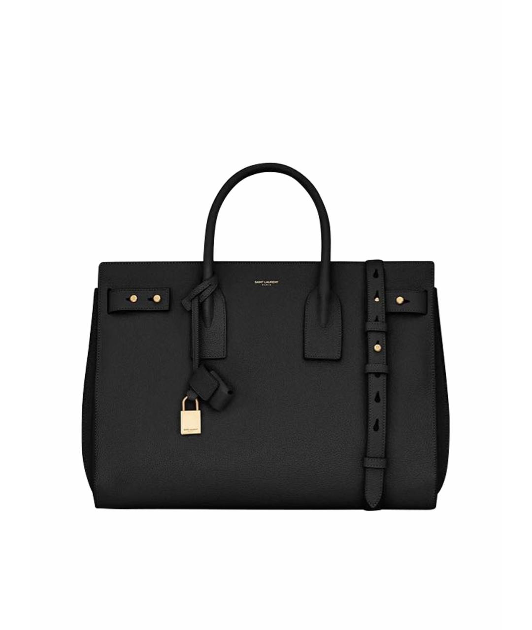 SAINT LAURENT Черная кожаная сумка тоут, фото 1