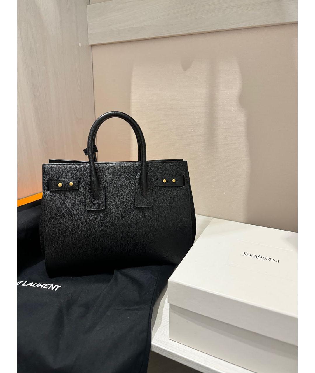 SAINT LAURENT Черная кожаная сумка тоут, фото 4