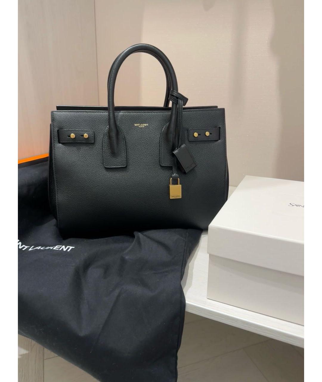 SAINT LAURENT Черная кожаная сумка тоут, фото 6