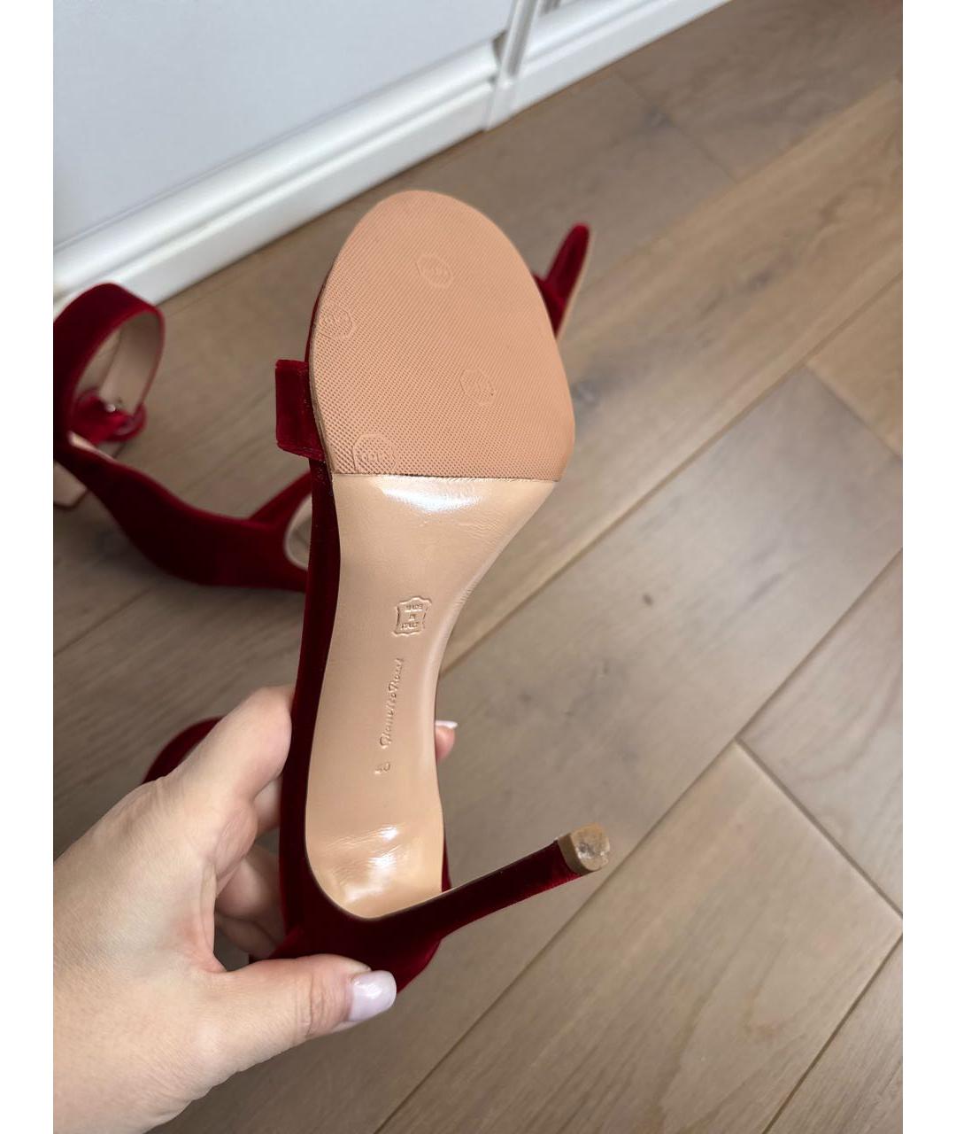 GIANVITO ROSSI Бордовые бархатные босоножки, фото 6