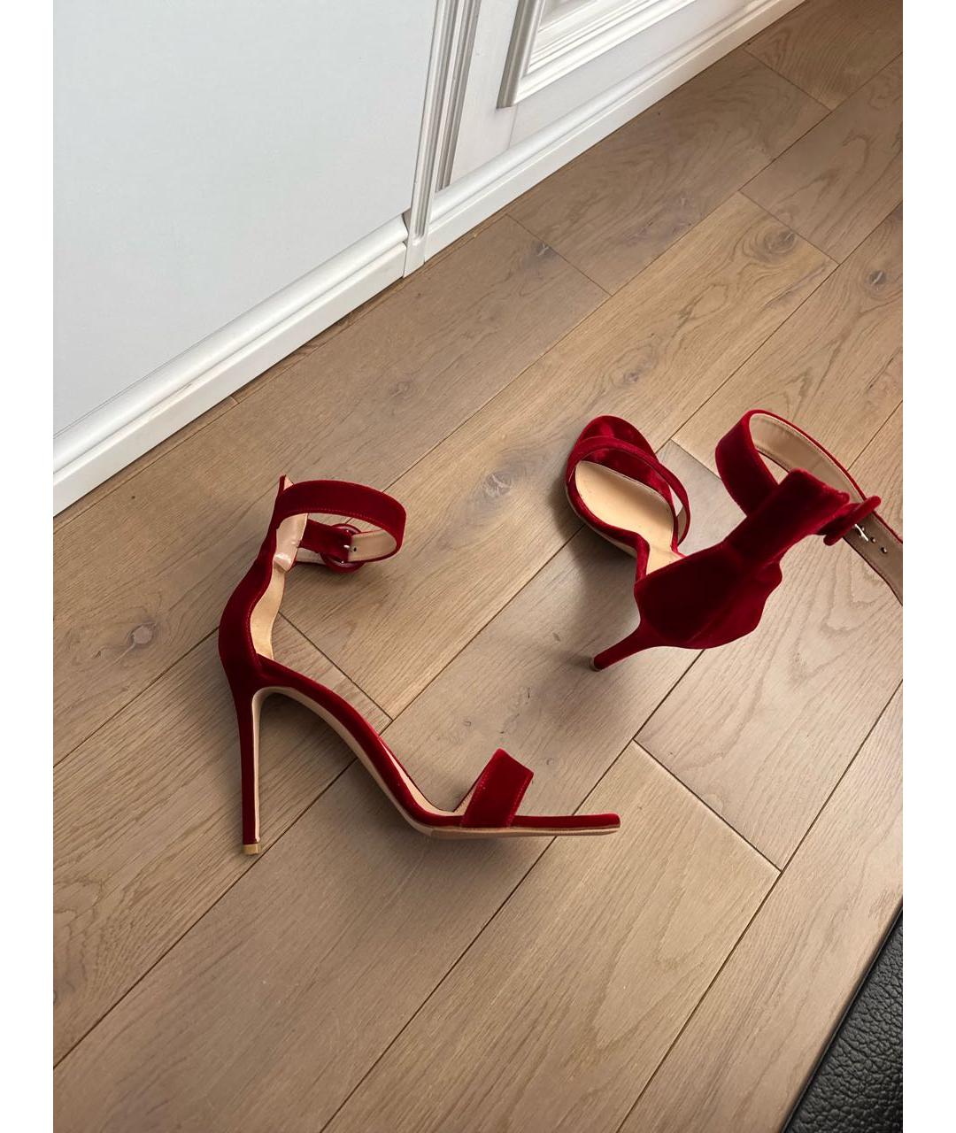 GIANVITO ROSSI Бордовые бархатные босоножки, фото 5