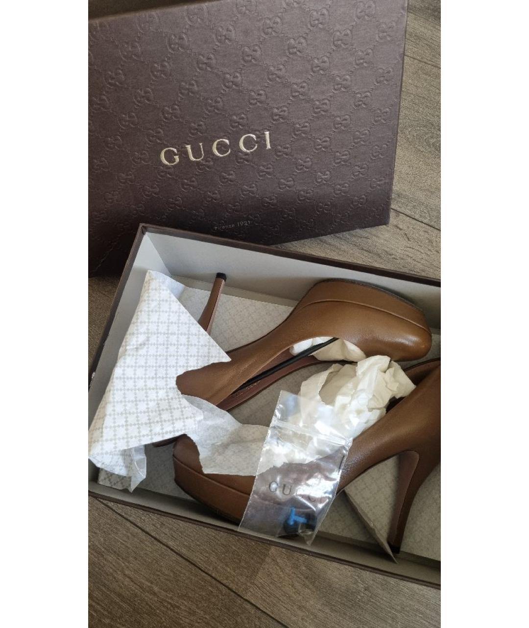 GUCCI Коричневые кожаные туфли, фото 8