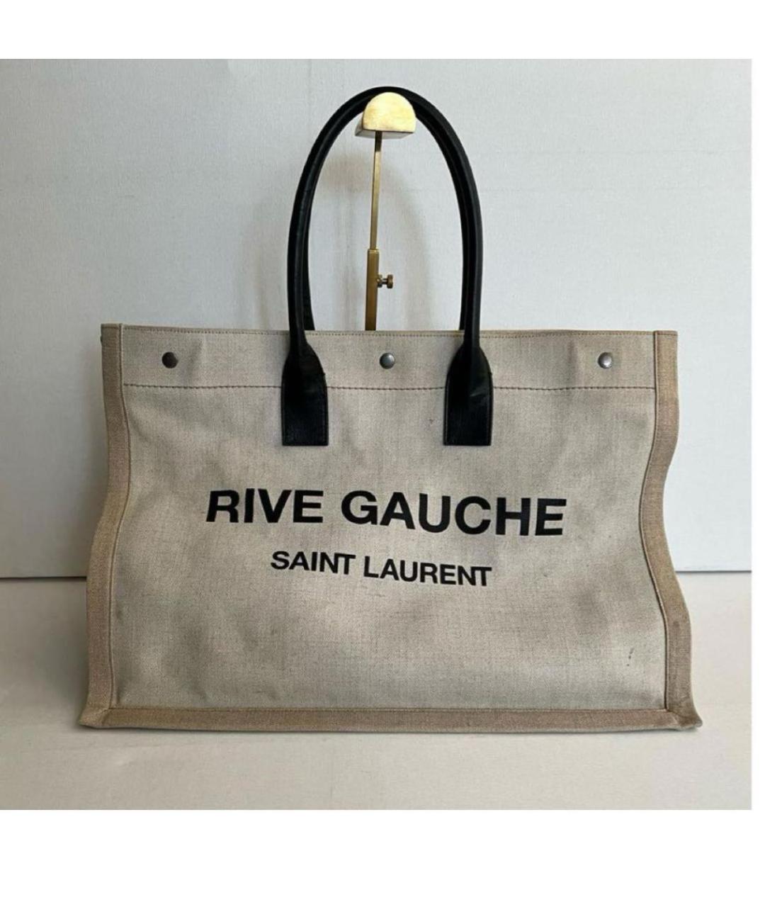 SAINT LAURENT Бежевая льняная пляжная сумка, фото 2