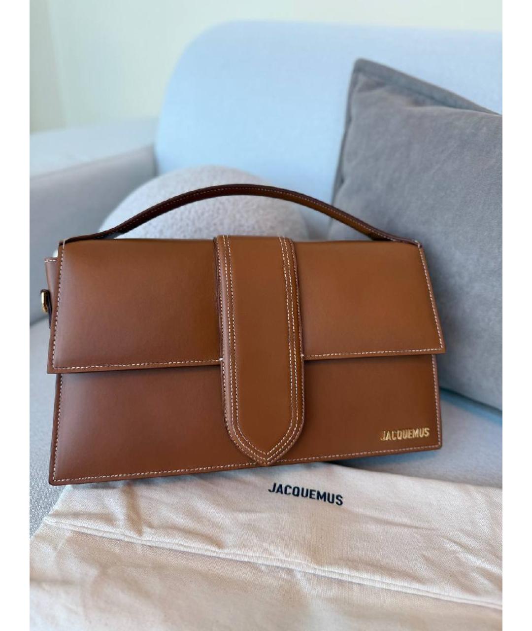JACQUEMUS Коричневая кожаная сумка с короткими ручками, фото 6