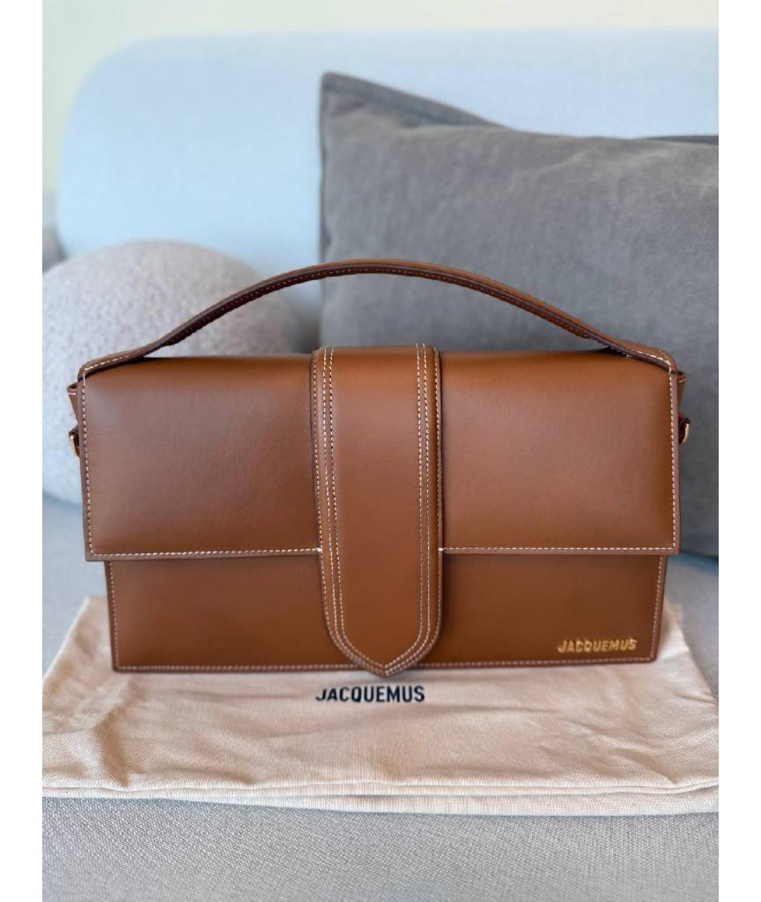 JACQUEMUS Коричневая кожаная сумка с короткими ручками, фото 2