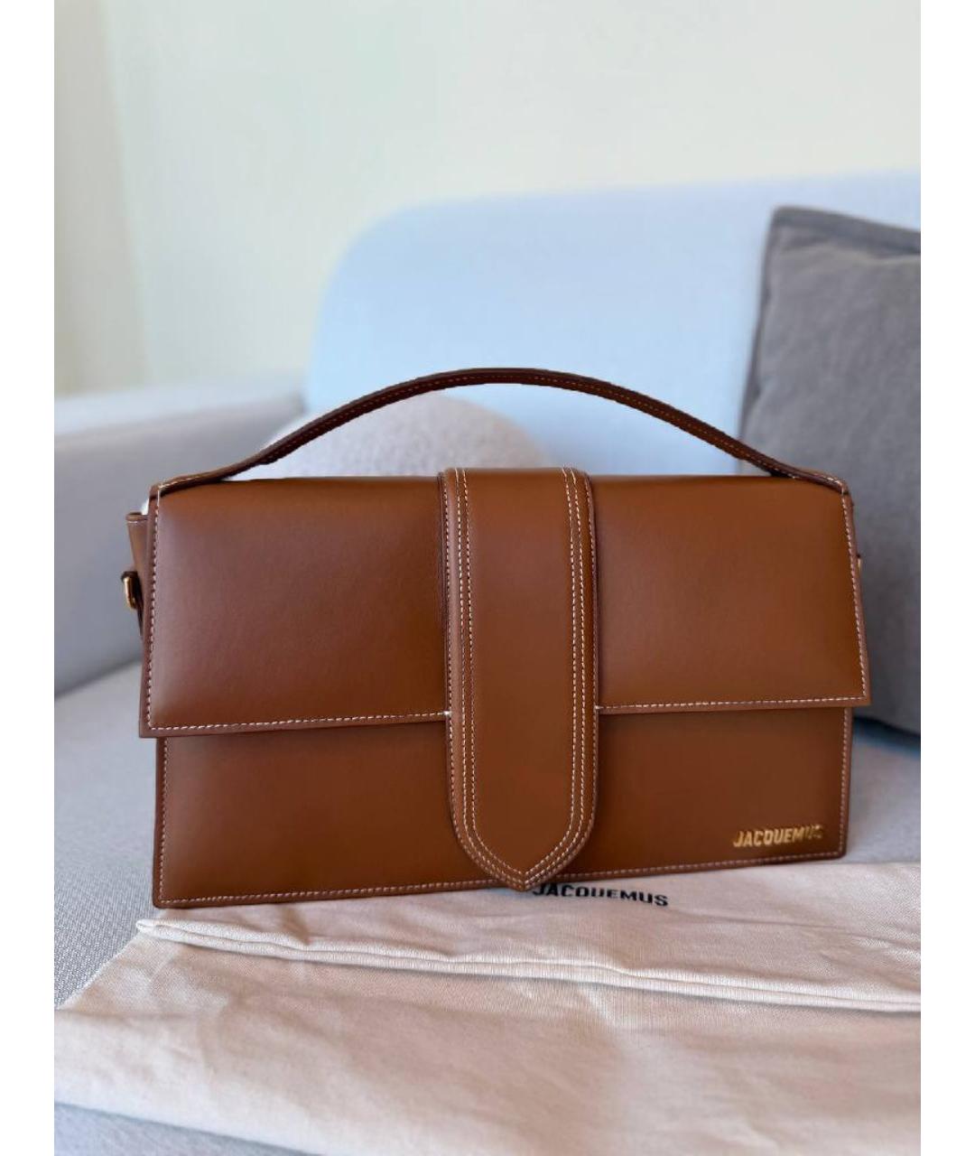 JACQUEMUS Коричневая кожаная сумка с короткими ручками, фото 3