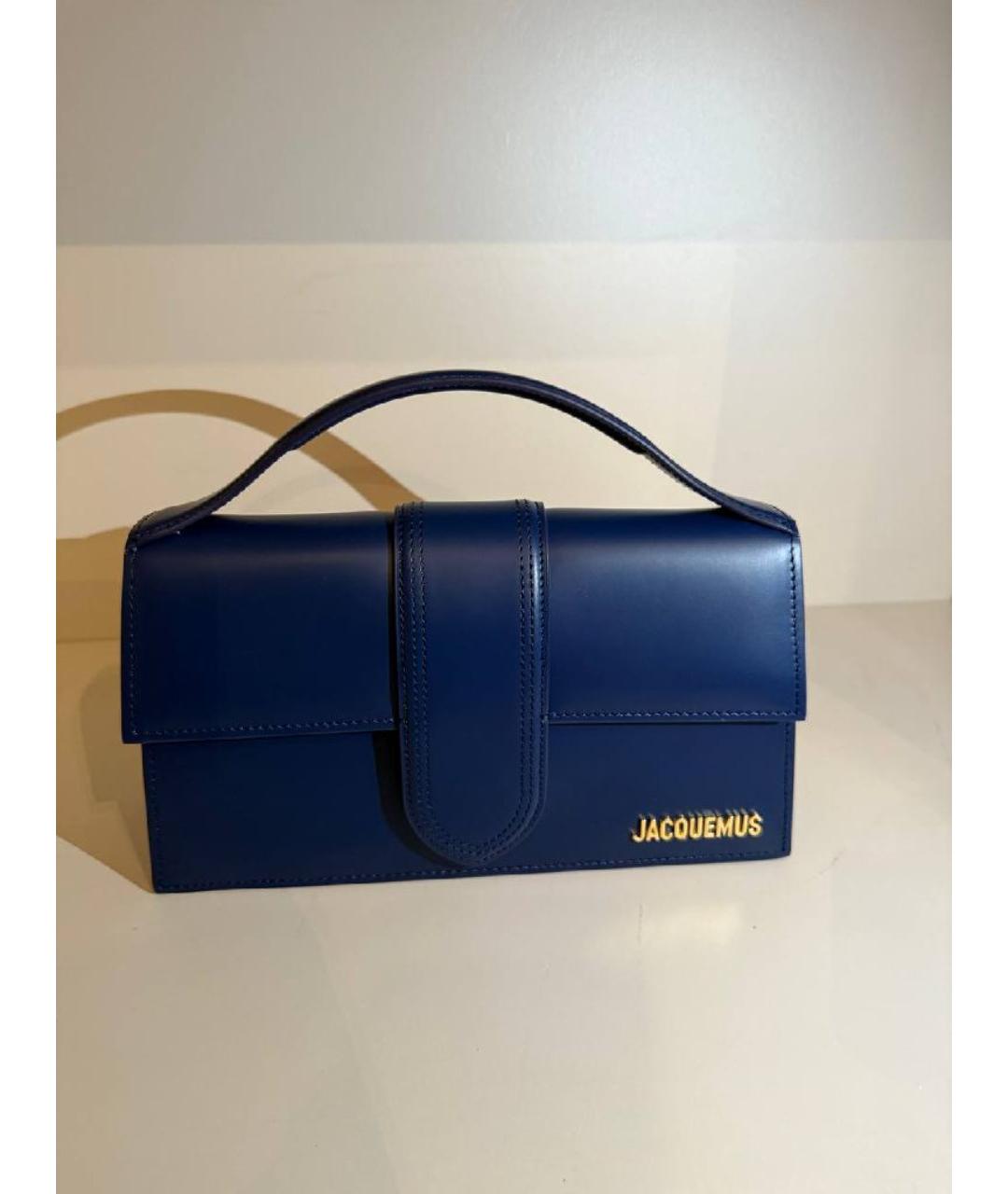 JACQUEMUS Темно-синяя кожаная сумка с короткими ручками, фото 6