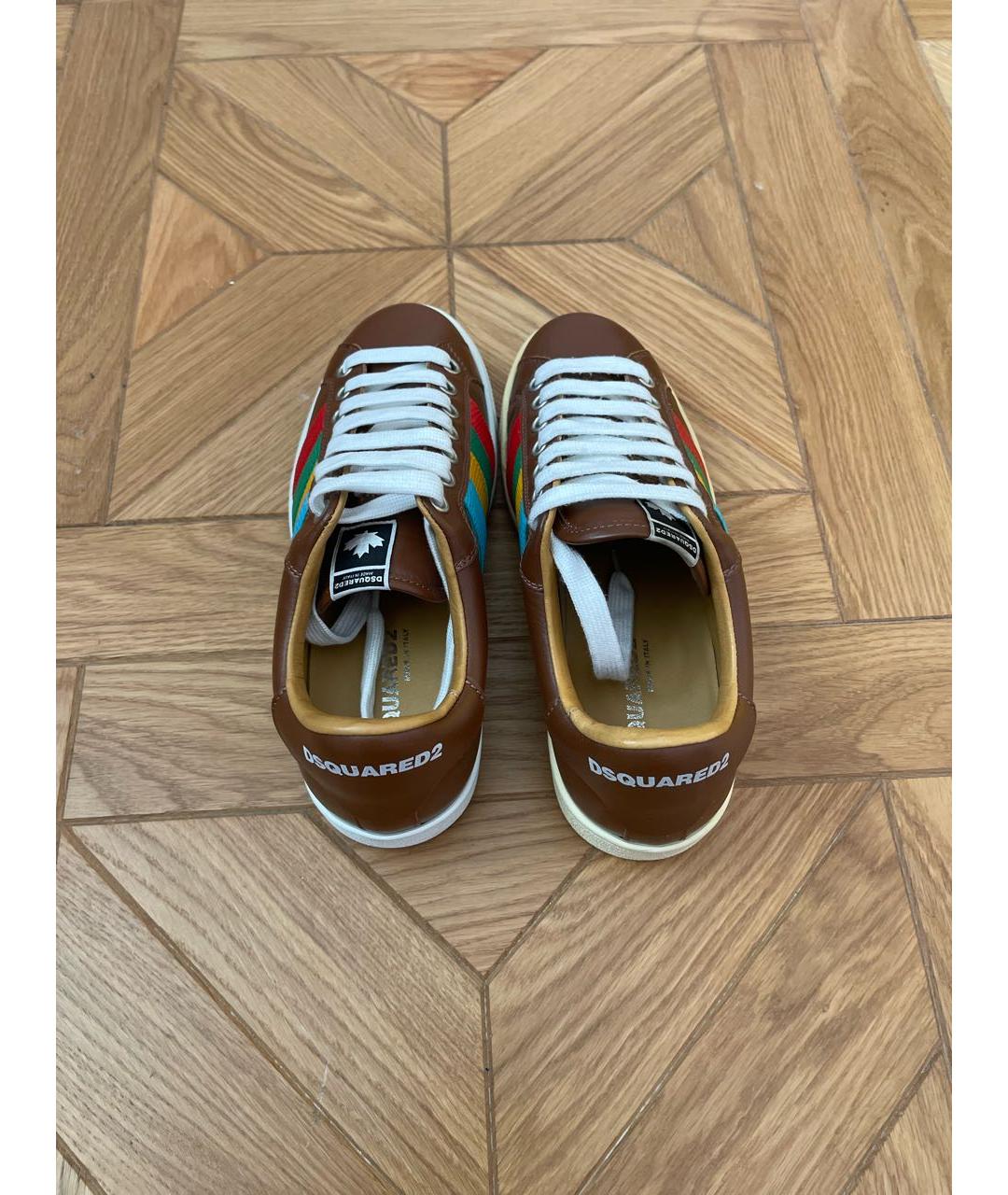 DSQUARED2 Коричневые кожаные кроссовки, фото 3