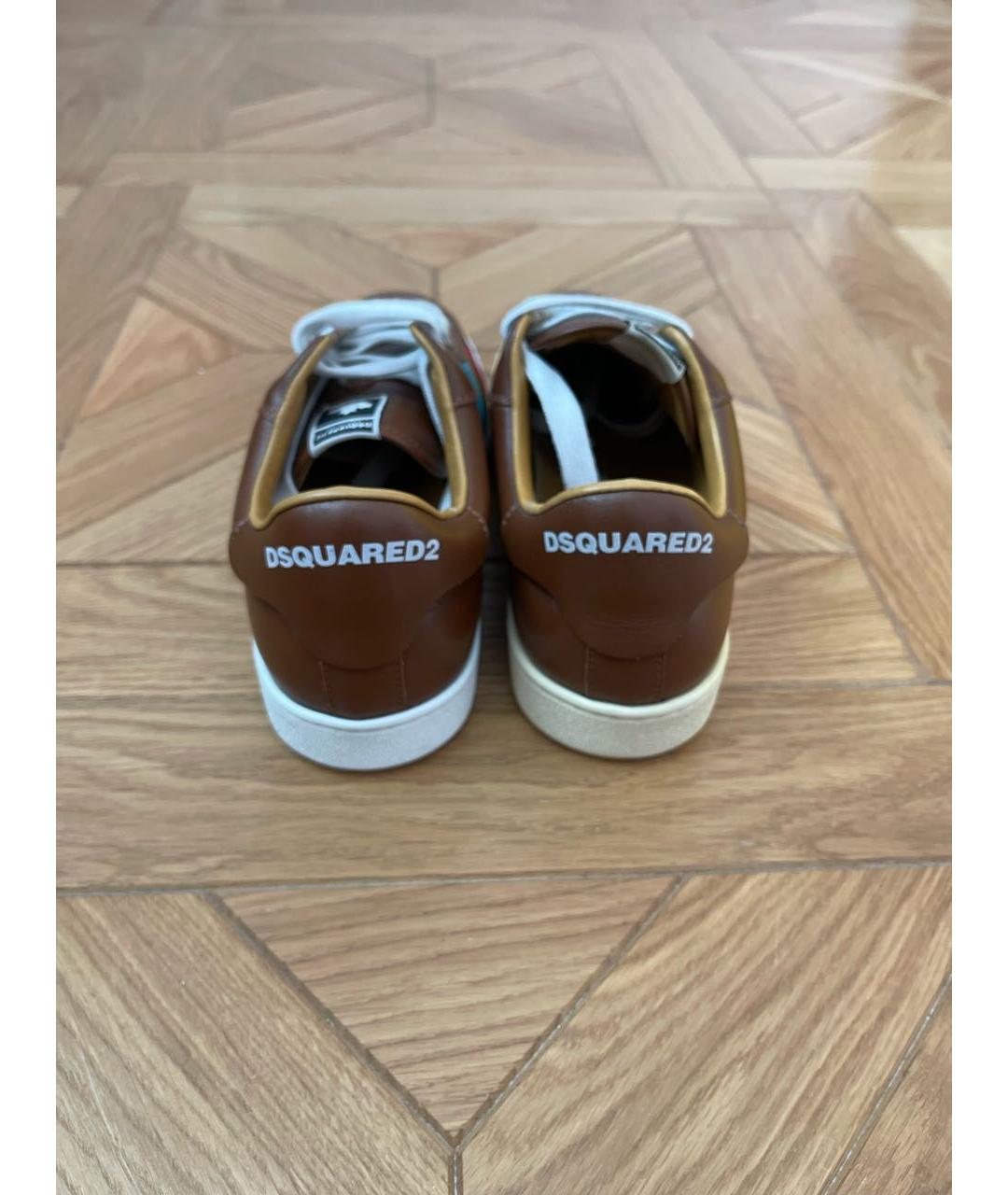 DSQUARED2 Коричневые кожаные кроссовки, фото 4