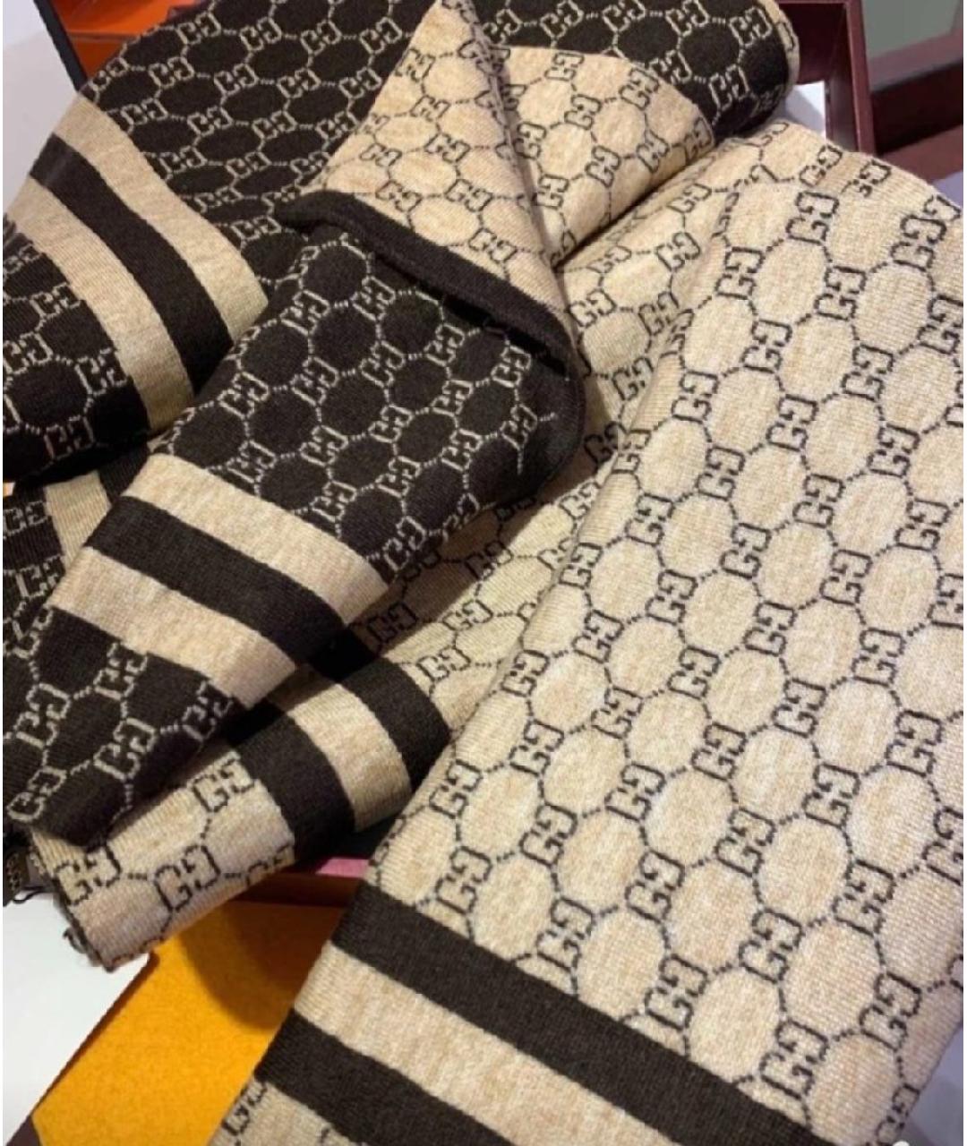 GUCCI Бежевый шарф, фото 4