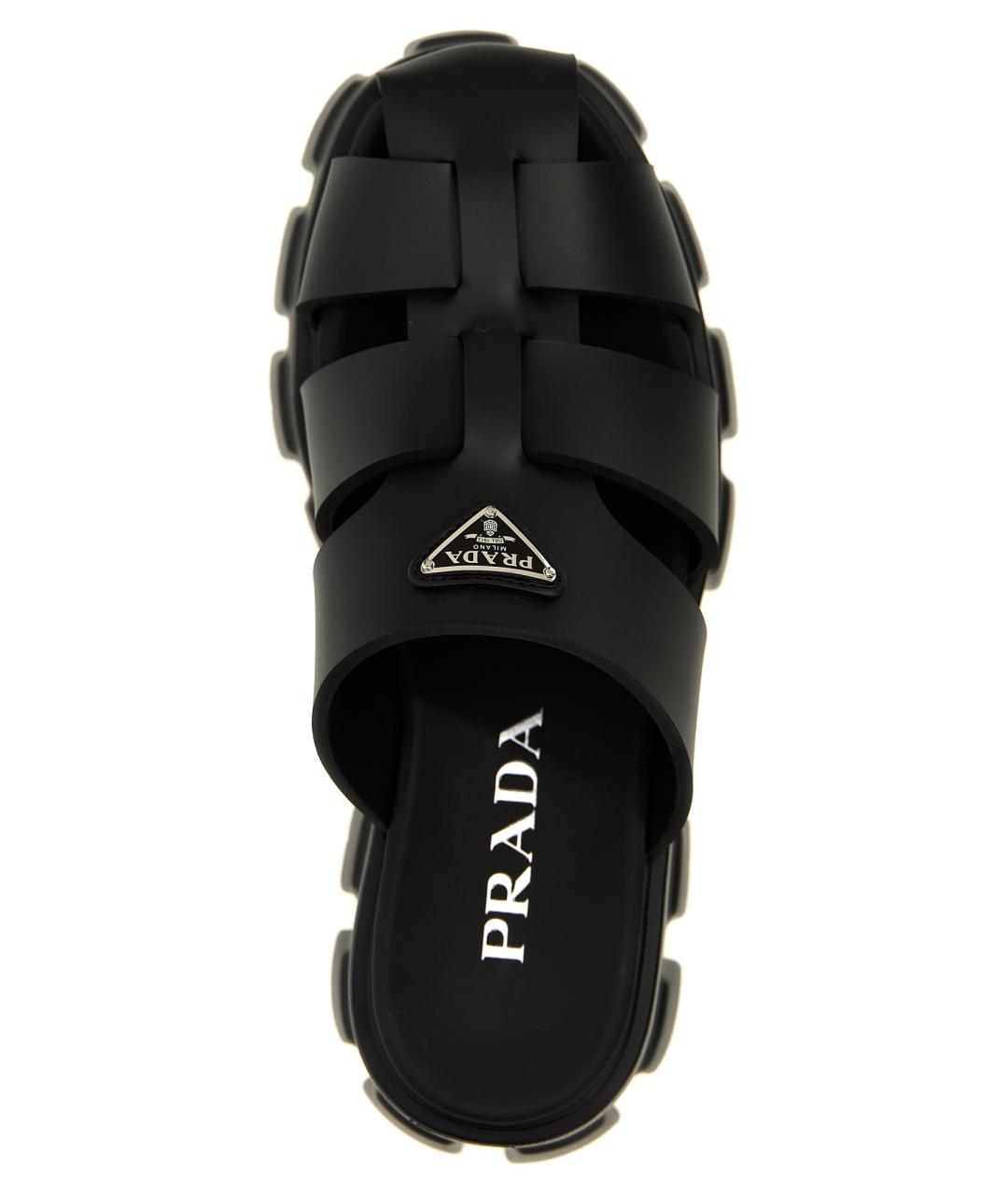 PRADA Черные резиновые сабо, фото 4