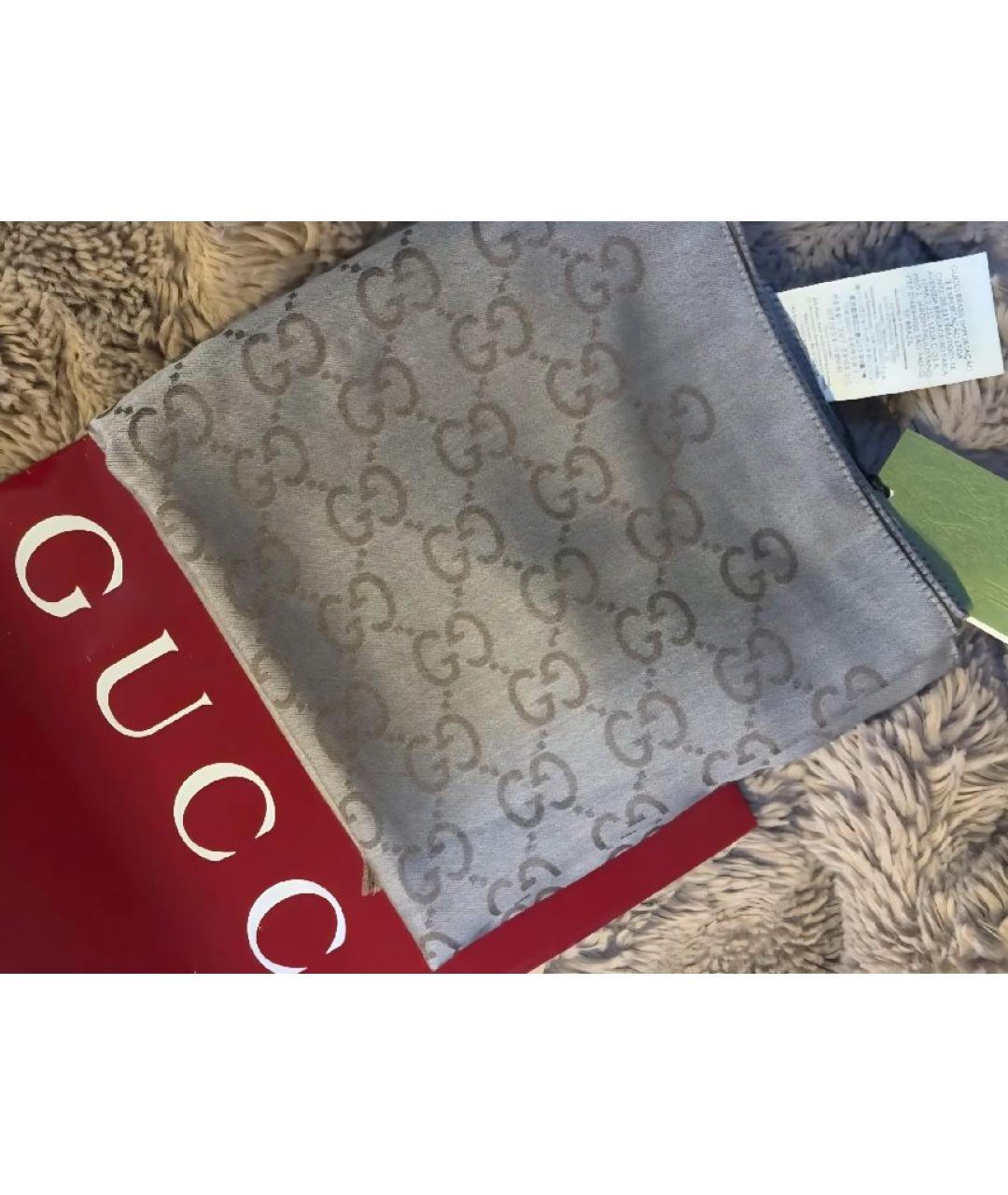 GUCCI Серый шарф, фото 9