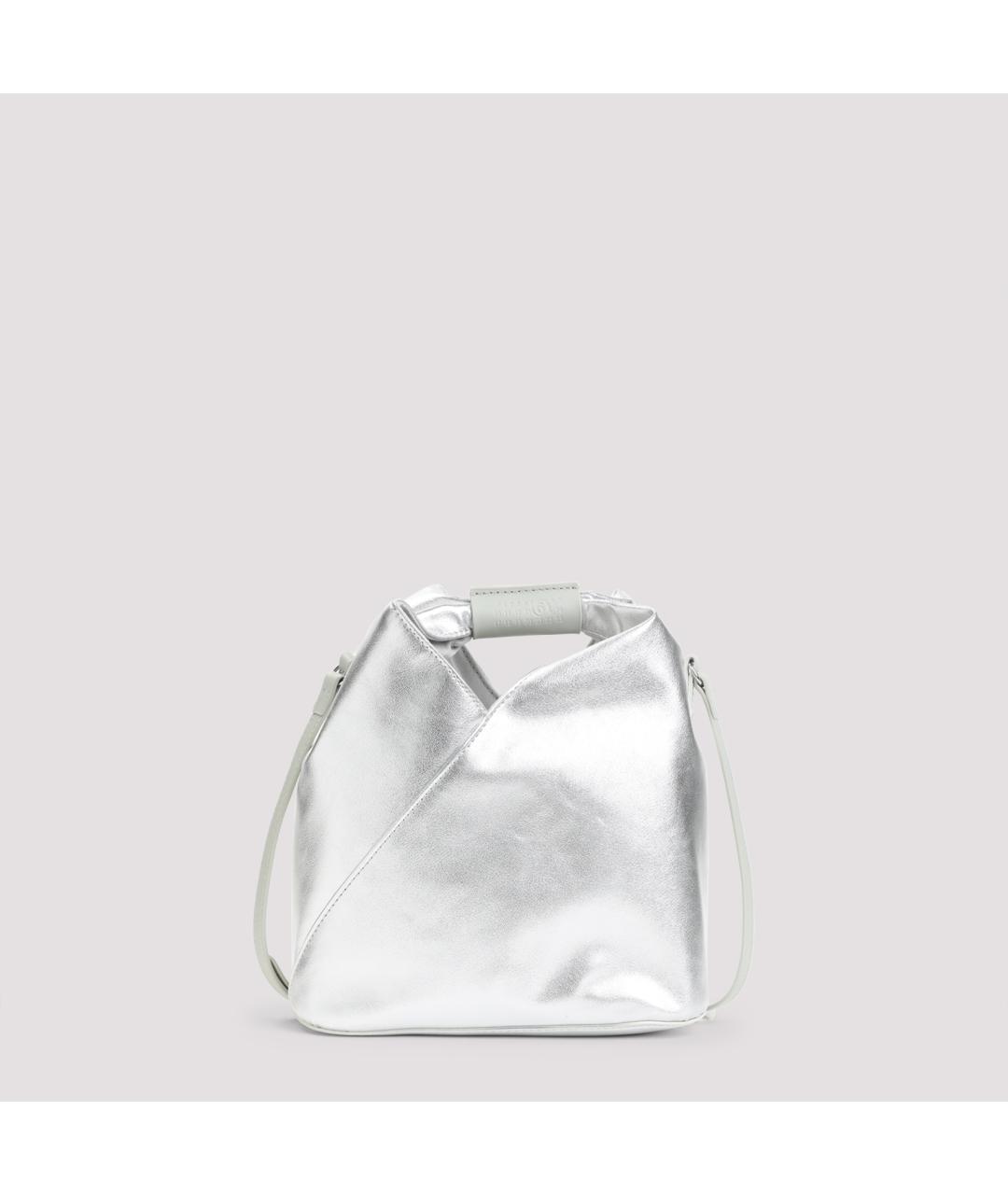MM6 MAISON MARGIELA Серебряная кожаная сумка с короткими ручками, фото 2