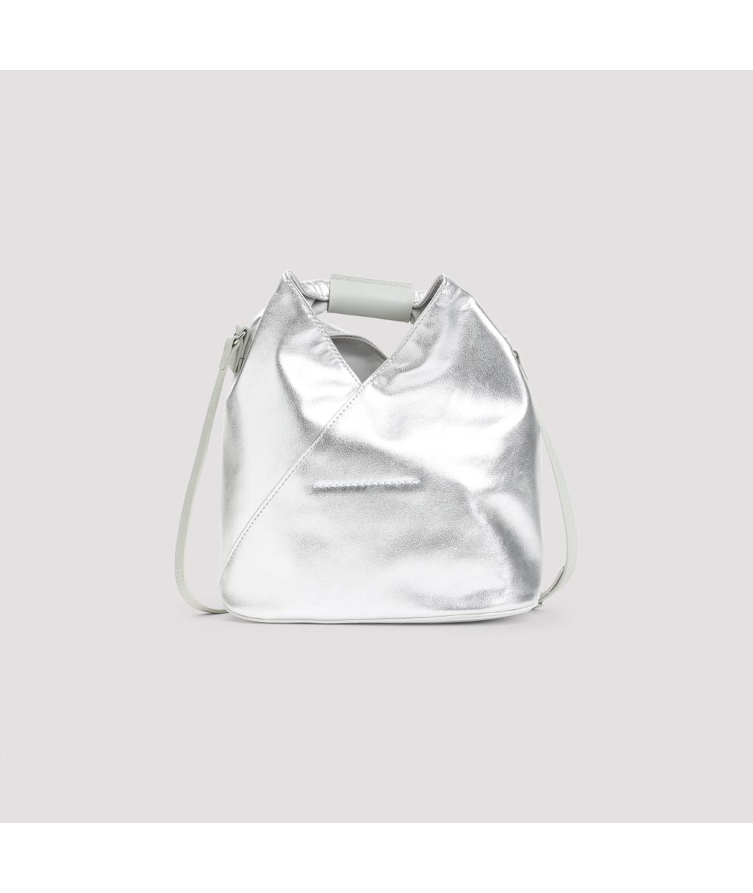 MM6 MAISON MARGIELA Серебряная кожаная сумка с короткими ручками, фото 4