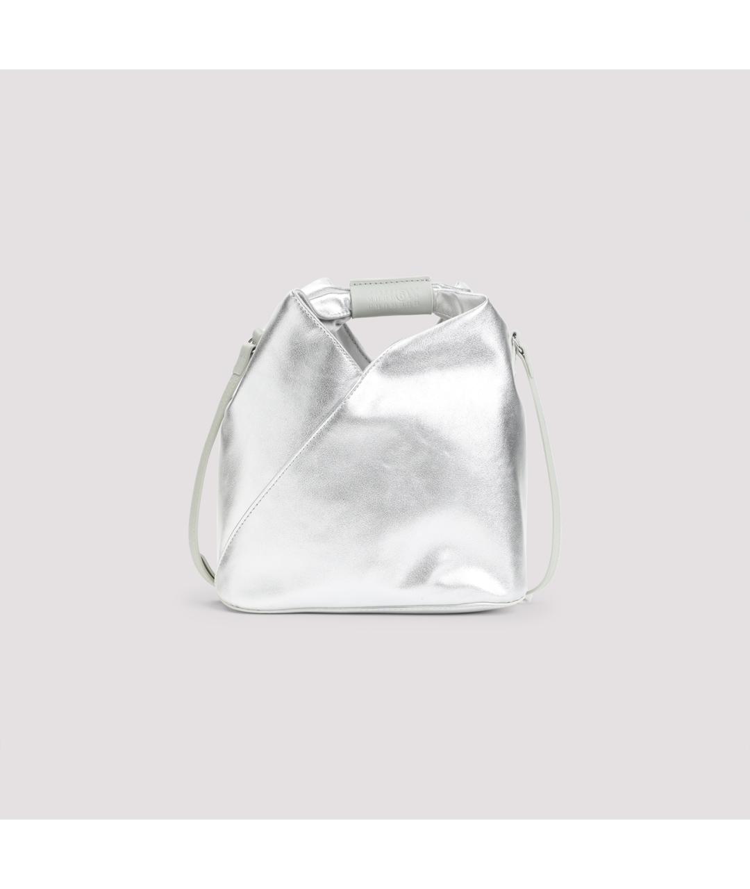 MM6 MAISON MARGIELA Серебряная кожаная сумка с короткими ручками, фото 3