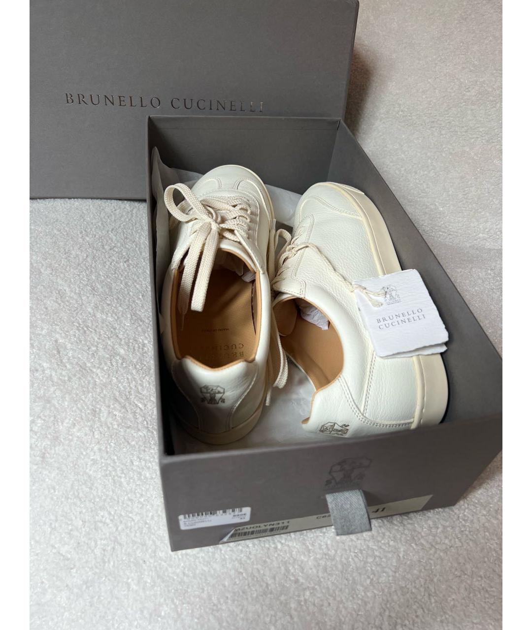 BRUNELLO CUCINELLI Белые кожаные низкие кроссовки / кеды, фото 5