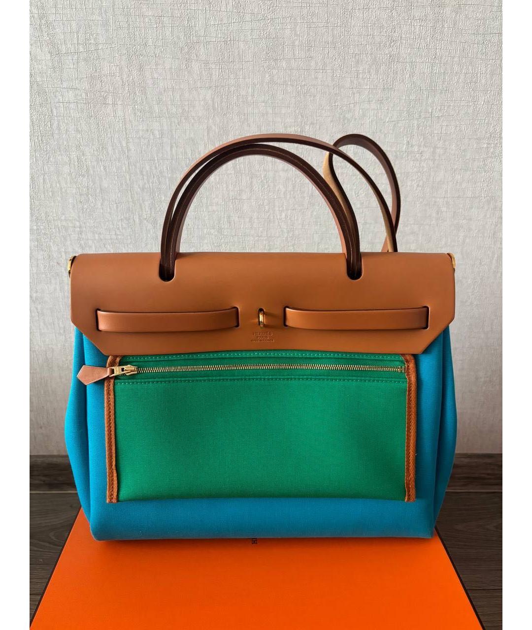 HERMES Бирюзовая тканевая сумка через плечо, фото 4