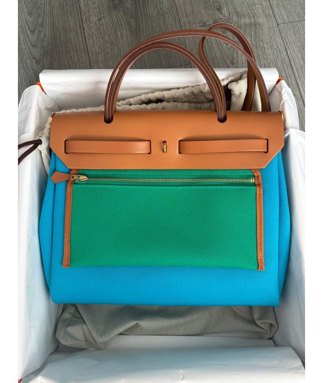 HERMES Бирюзовая тканевая сумка через плечо, фото 2