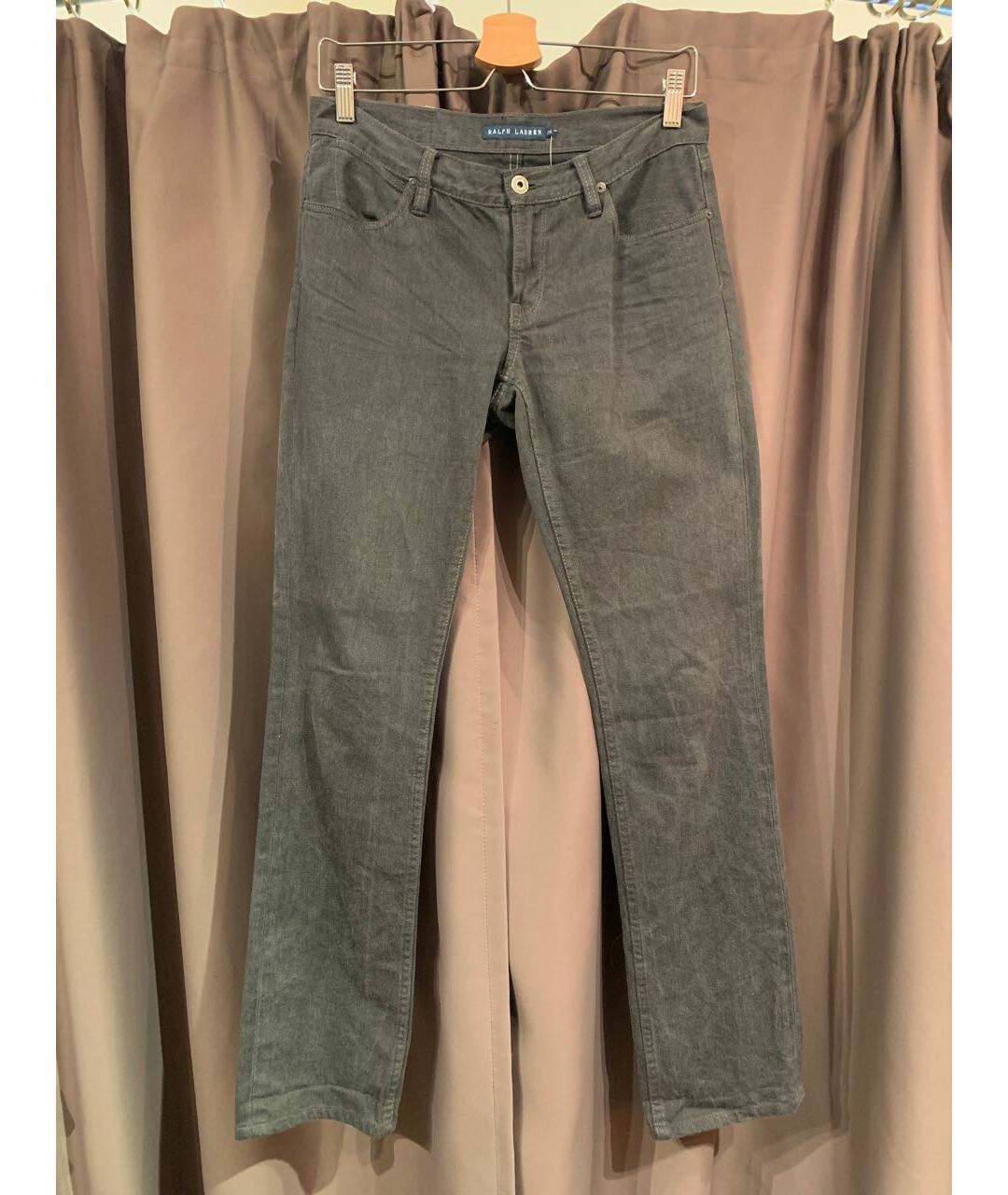 RALPH LAUREN Антрацитовые хлопковые прямые джинсы, фото 6