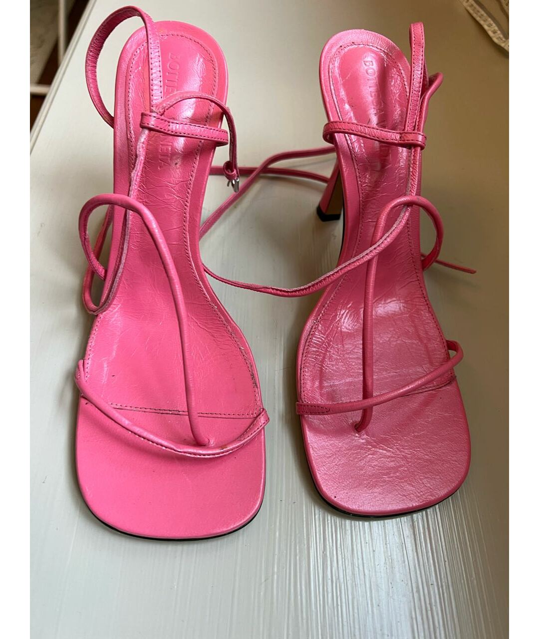 BOTTEGA VENETA Розовые кожаные босоножки, фото 3