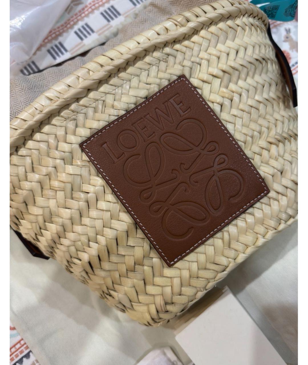 LOEWE Бежевая твидовая пляжная сумка, фото 2