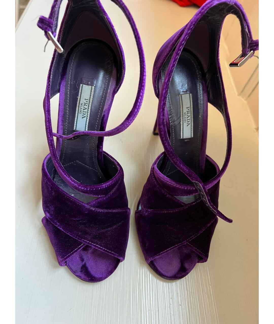 PRADA Фиолетовые бархатные босоножки, фото 2