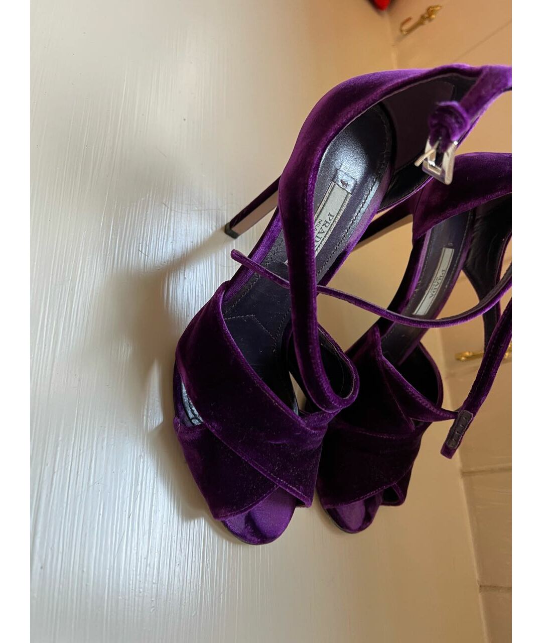 PRADA Фиолетовые бархатные босоножки, фото 3