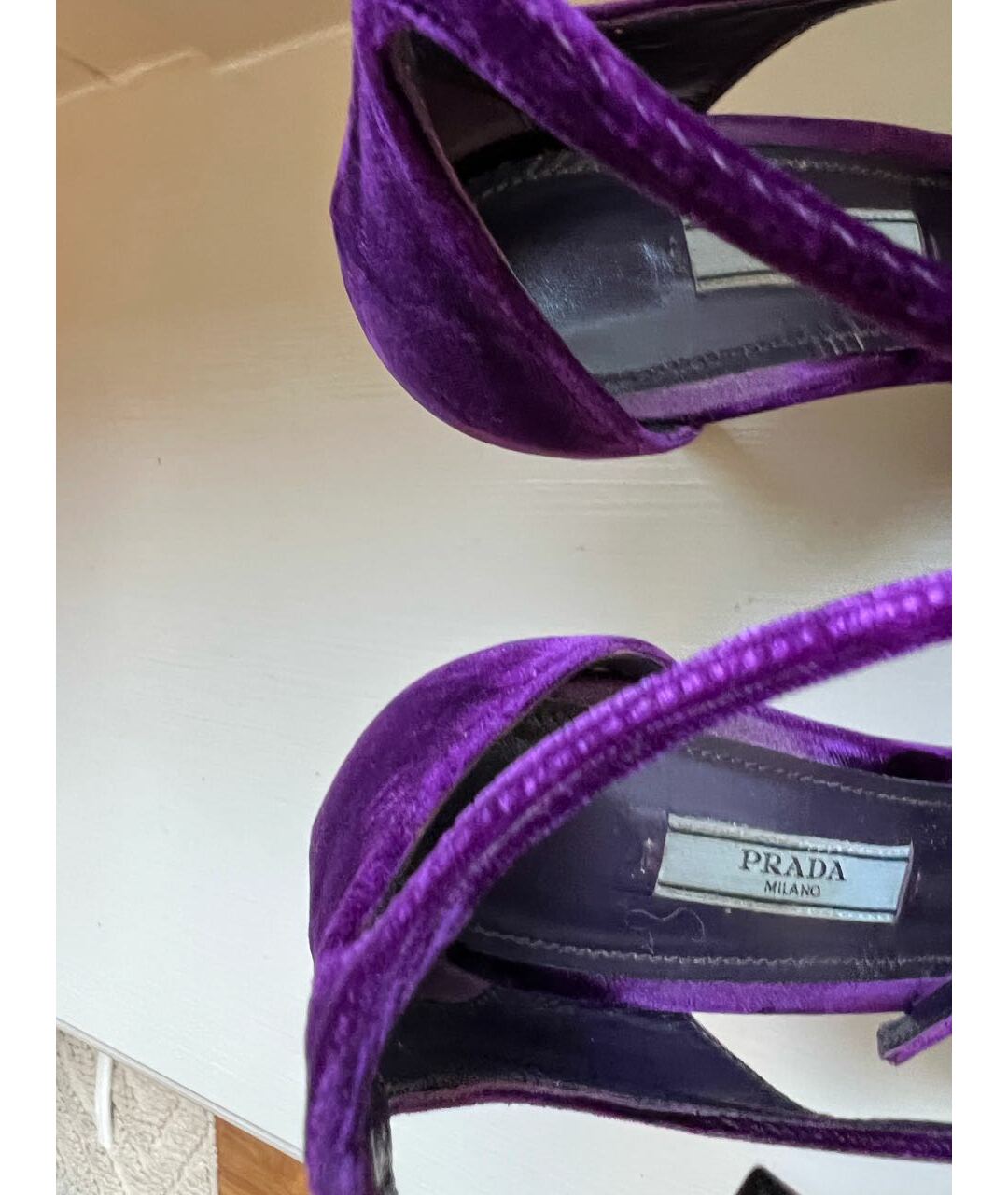PRADA Фиолетовые бархатные босоножки, фото 4