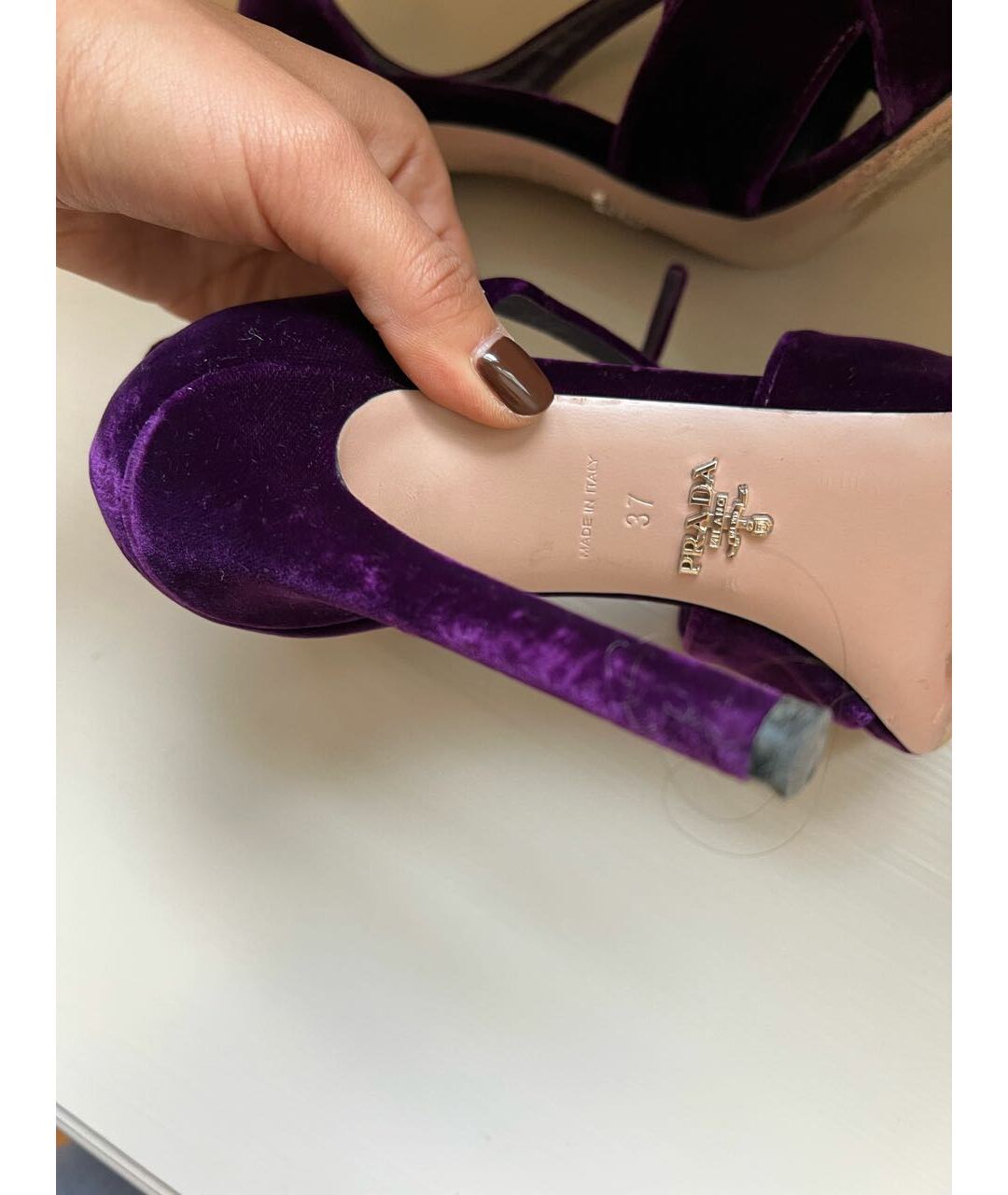 PRADA Фиолетовые бархатные босоножки, фото 6