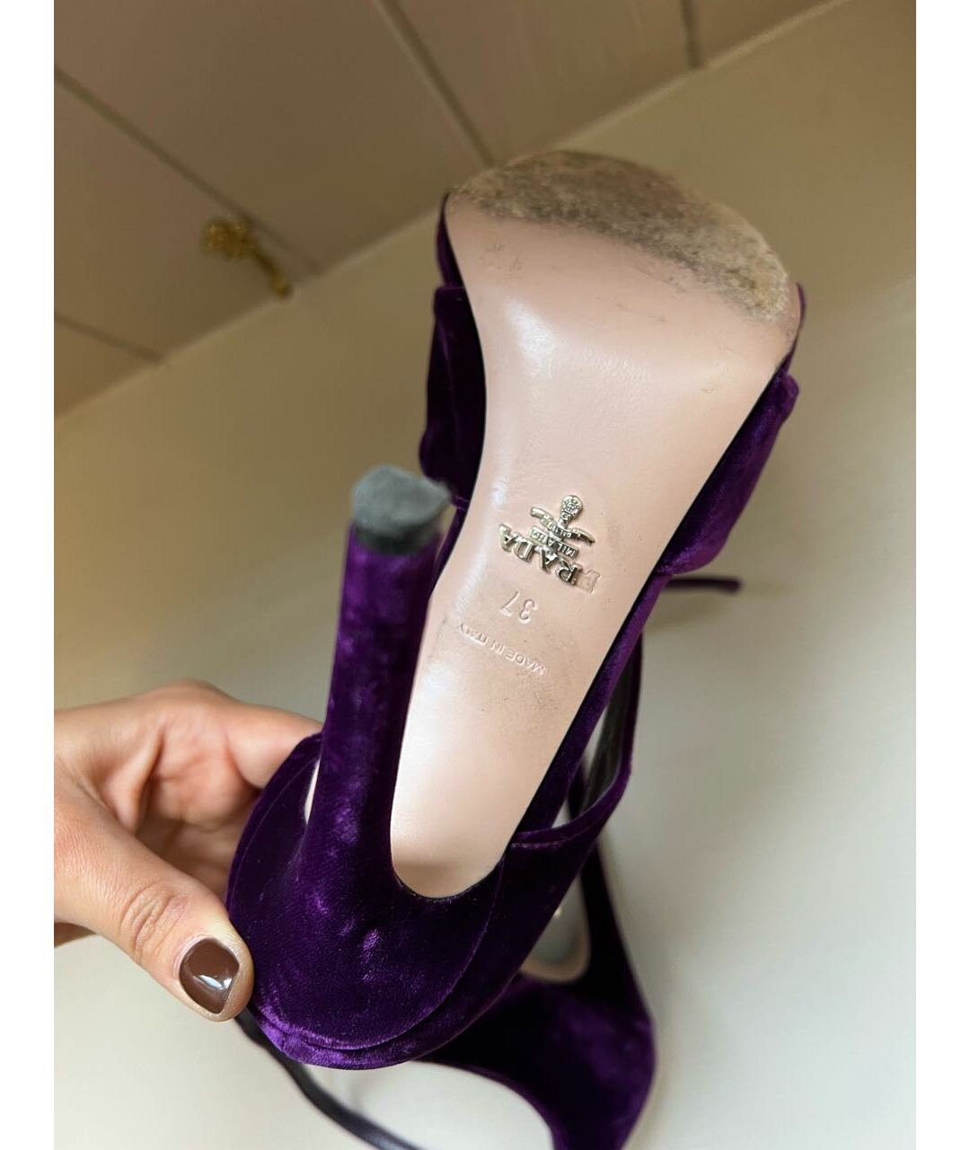 PRADA Фиолетовые бархатные босоножки, фото 7