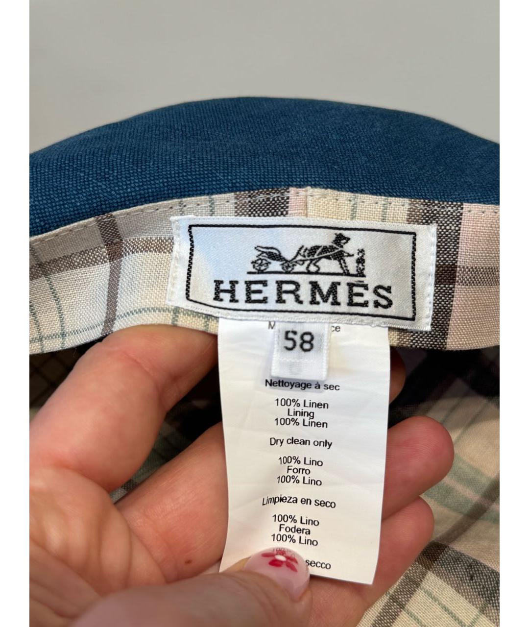 HERMES Синяя льняная кепка, фото 2