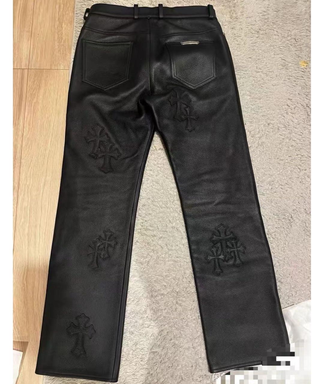 CHROME HEARTS Черные кожаные классические брюки, фото 2