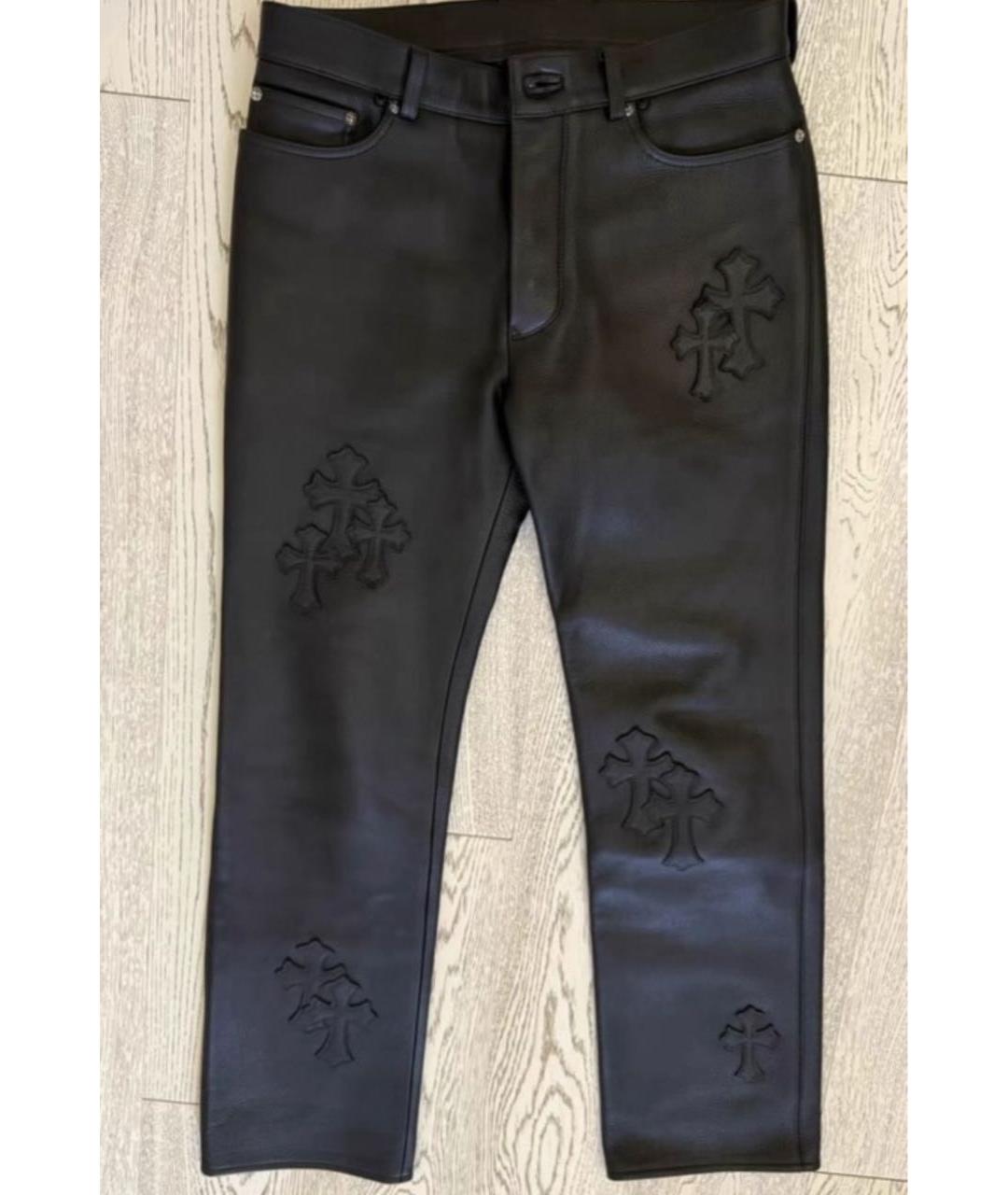 CHROME HEARTS Черные кожаные классические брюки, фото 3