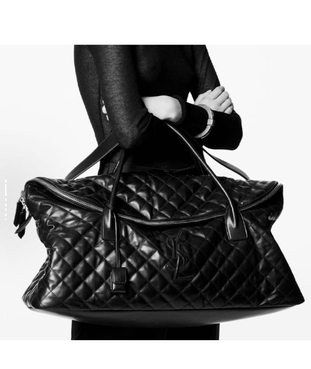 SAINT LAURENT Черная кожаная сумка тоут, фото 7
